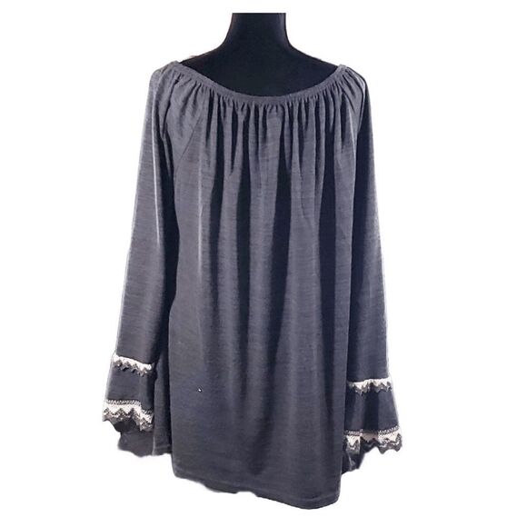 Win Win Grey White Double Lace Sleeve Swing Oversize Tunic Top Size L-XL - Picture 1 of 5